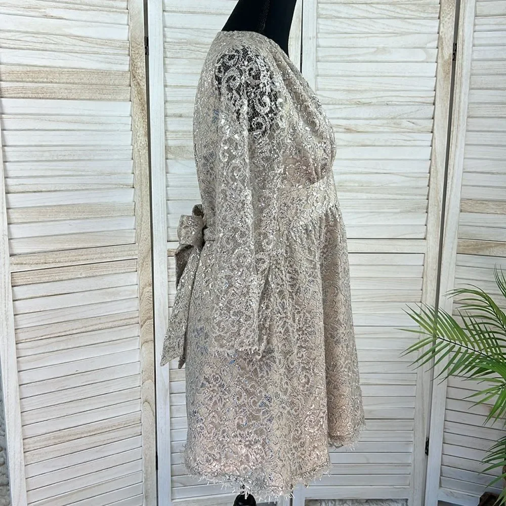 Corey Lynn Calter Anthropologie Metallic Lace Skater Mini Dress XS